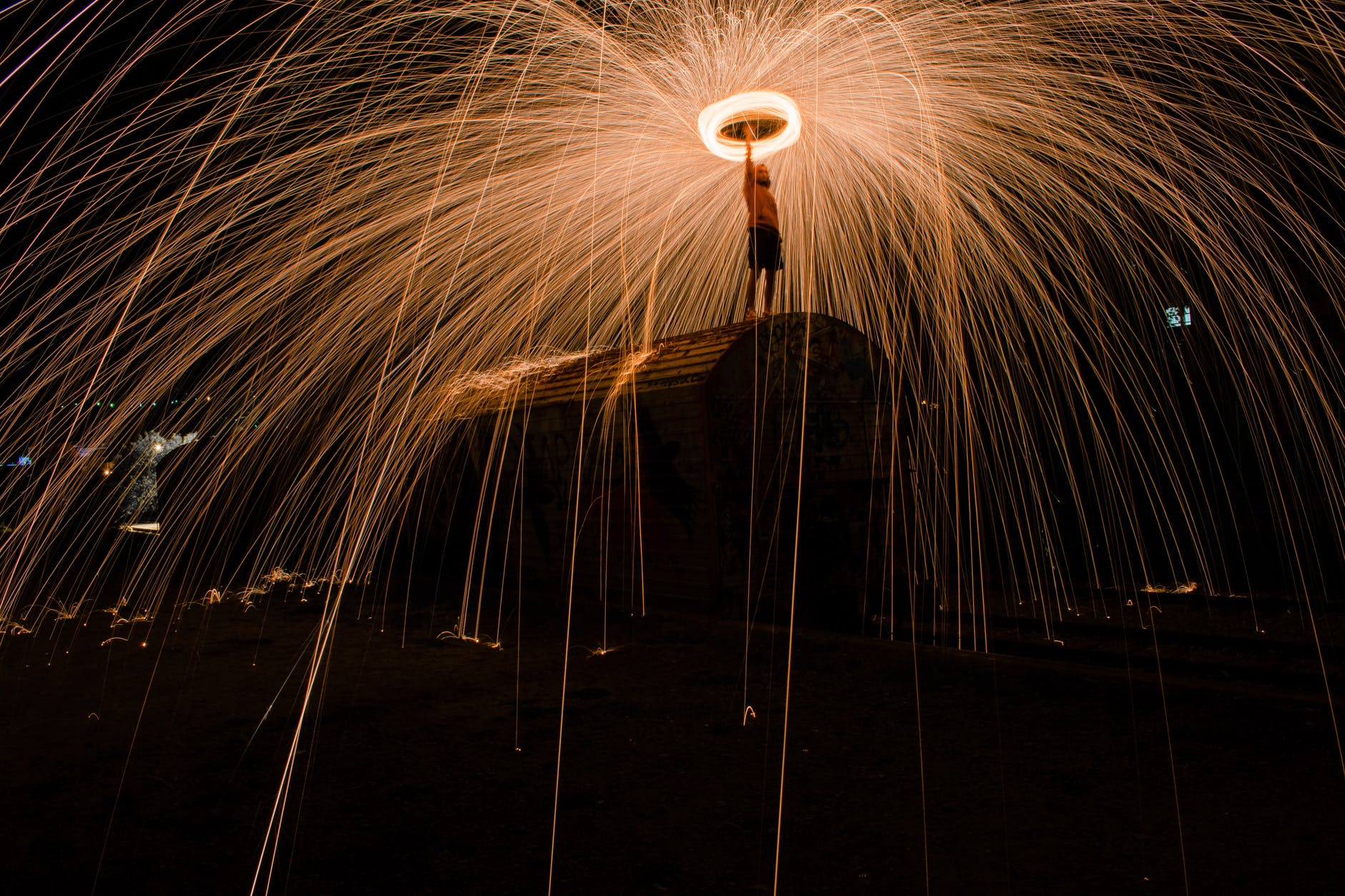 freezelight made with bengal fire in darkness